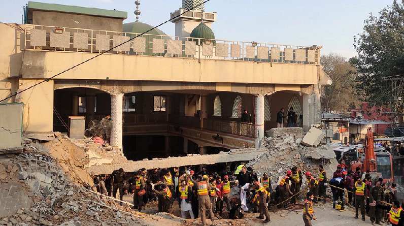 Searchers in Pakistan spend days scouring the rubble of a mosque where 100 people were killed in an explosion
